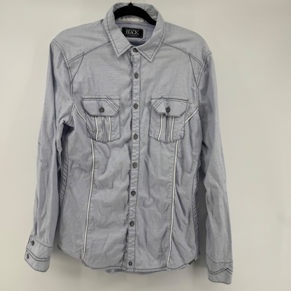 Buckle Black Cotton Blend Shirt Men M Tailored Fit Piped Western Yoke Casual